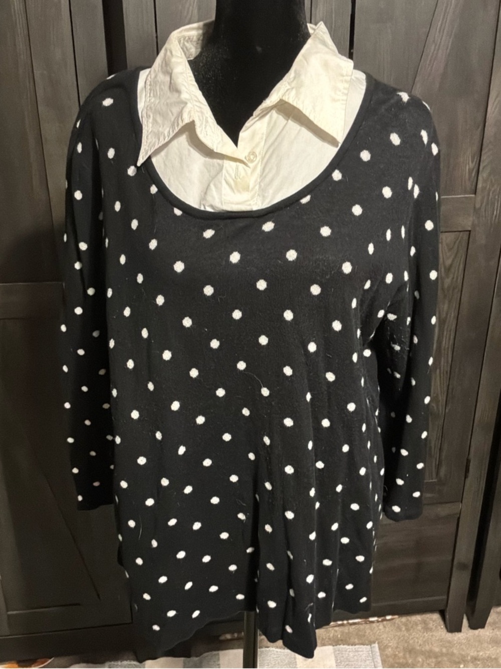 Chadwicks Black Sweater with White Polka Dots